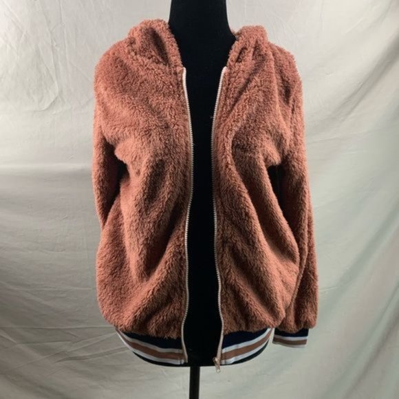 Striped Zip Up Hooded Teddy Jacket - Picture 2 of 5